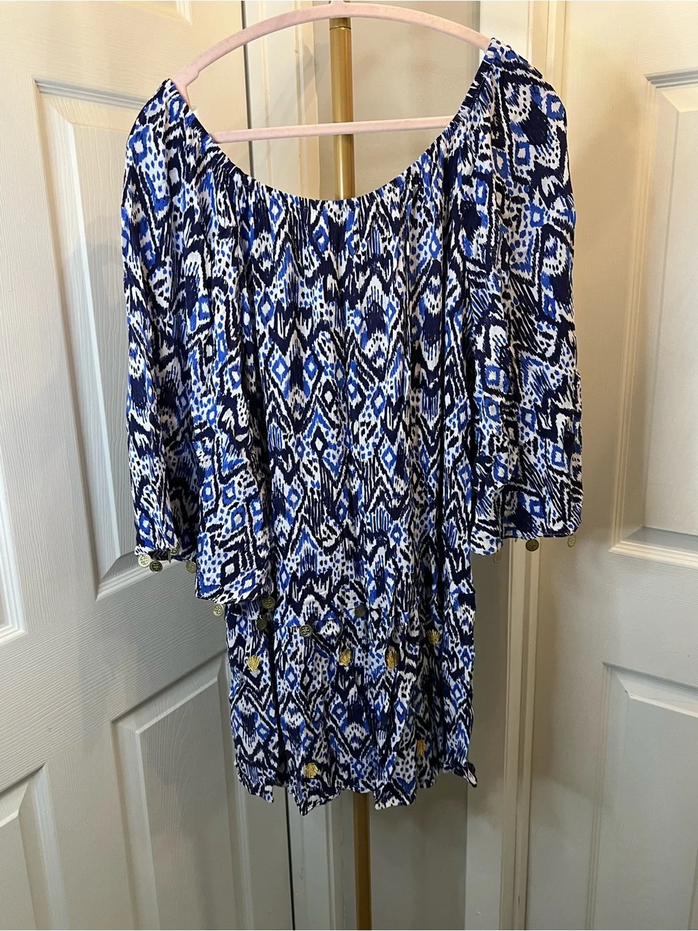 Lilly Pulitzer Blue Patterned Off-Shoulder Dress